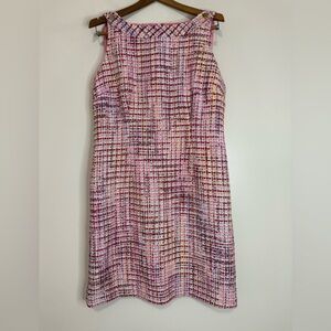 Talbots RSVP Pink Multi Tweed Sleeveless Shift Dress gold accents size 14P